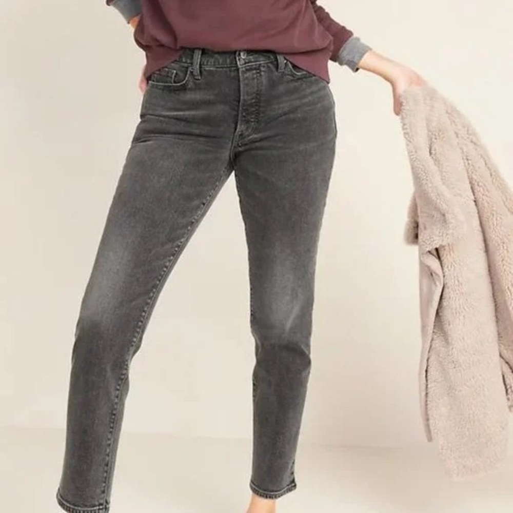 Old Navy High-Waisted O.G. Straight Ankle Gray Button-Fly Jeans for Women EUC